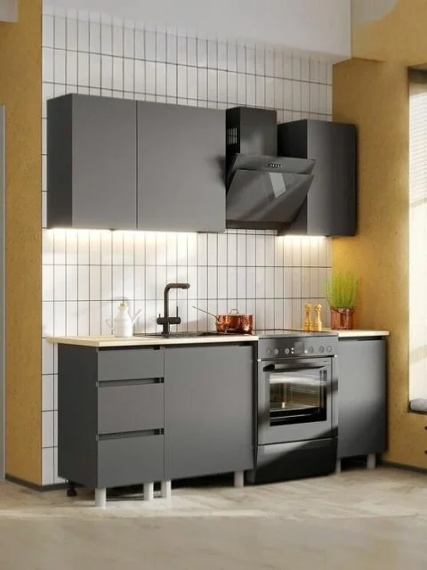 Кухонный гарнитур "Довер" 140см, со столешницей, с ящиками, графит ARNIKA